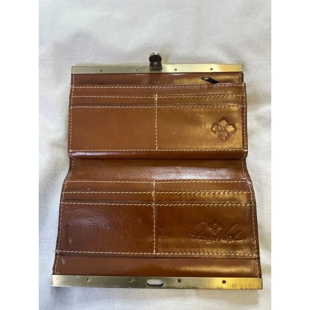 Patricia Nash Wallet Womens OS Tan Tooled Leather Floral Frame Trifold Clutch